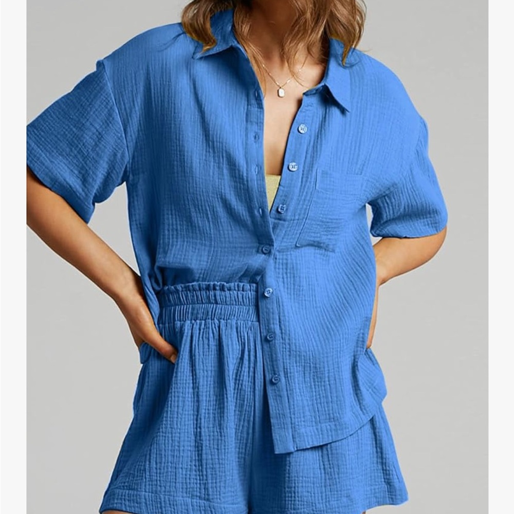 Women’s 2-Piece Blue Cotton Set